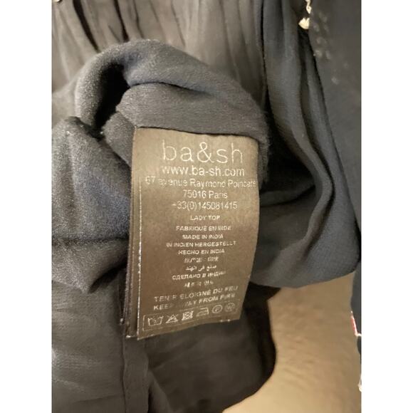 ba&sh Top Womens Small Black Sheer Embroidered Boho Peasant Top Long Sleeve - Picture 4 of 8